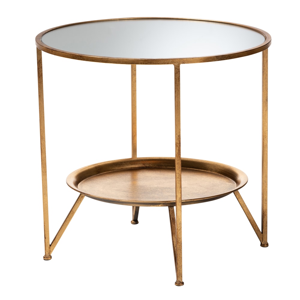 Baxton Studio Round Accent Table, 21in x 22in, Antique Gold/Mirrored