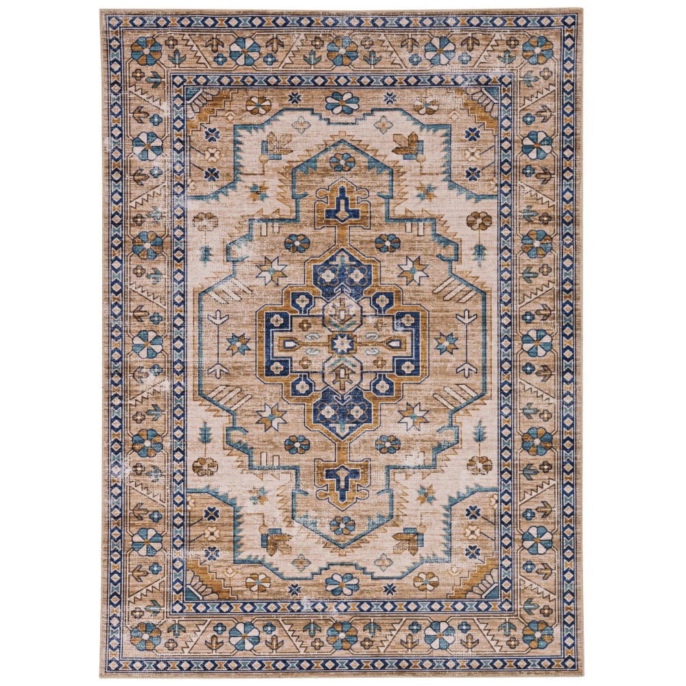Linon Washable Area Rug, 2ft x 3ft, Charlotte Ivory/Gold