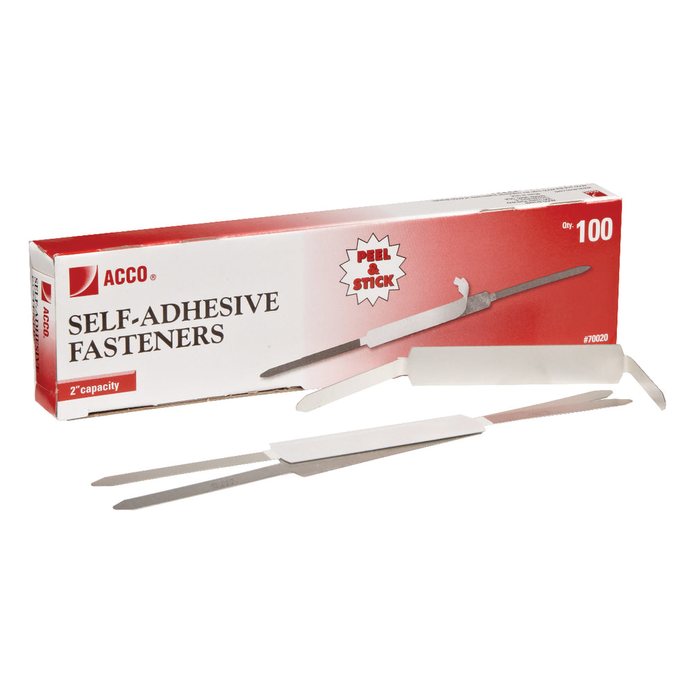 ACCO Economy Self-Adhesive Fasteners, 2 3/4 Long, Silver, Box Of 100
