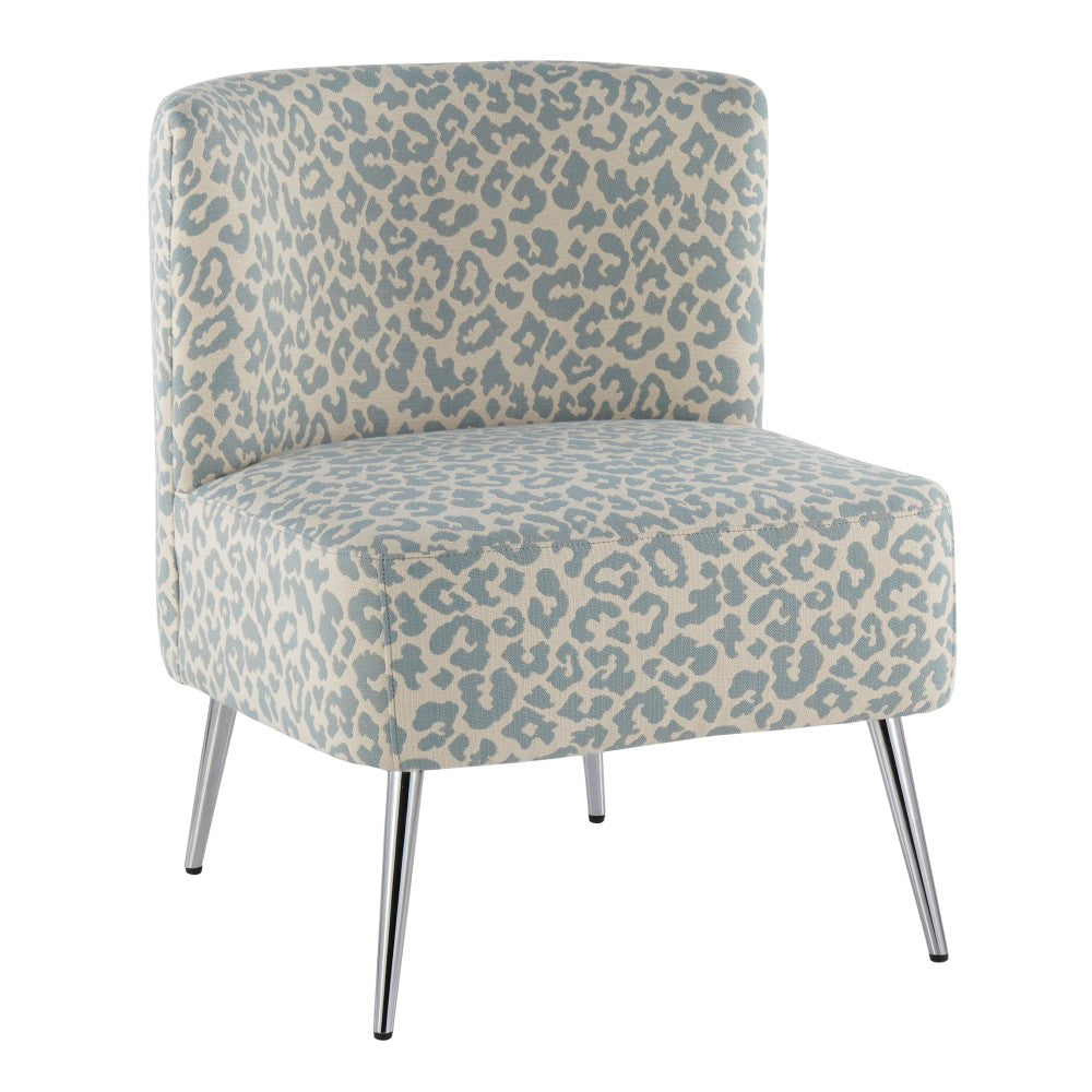 LumiSource Fran Slipper Chair, Chrome/Blue Leopard