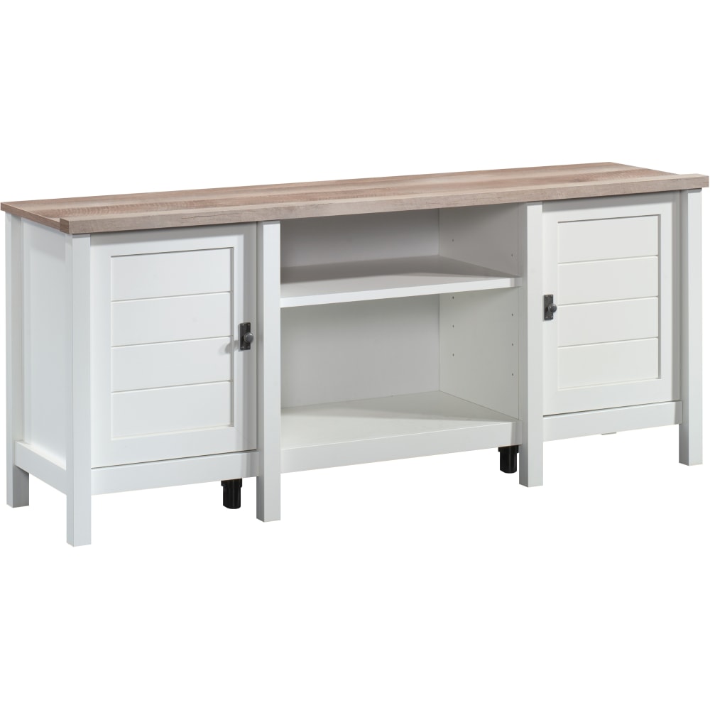 Sauder Cottage Road Entertainment Credenza, 24-5/8inH x 59-1/8inW x 15-5/8inD, Soft White/Lintel Oak