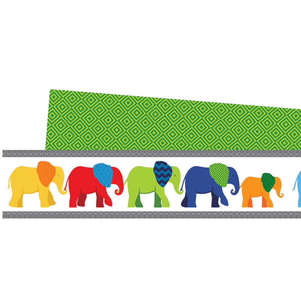Carson-Dellosa 2-Sided Straight Borders, Parade Of Elephants, 3/16ft" x 38 3/16ft", Multicolor, Grades Pre-K - 8, Pack Of 12