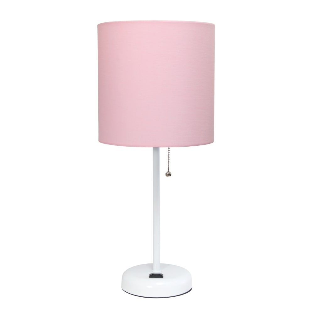 Creekwood Home Oslo Power Outlet Metal Table Lamp, 19-1/2inH, Light Pink Shade/White Base