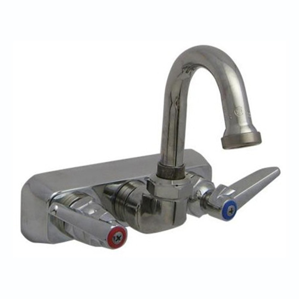 T&S Brass Wall-Mount Workboard Faucet, 3in Nozzle, 4in Centers, Stainless