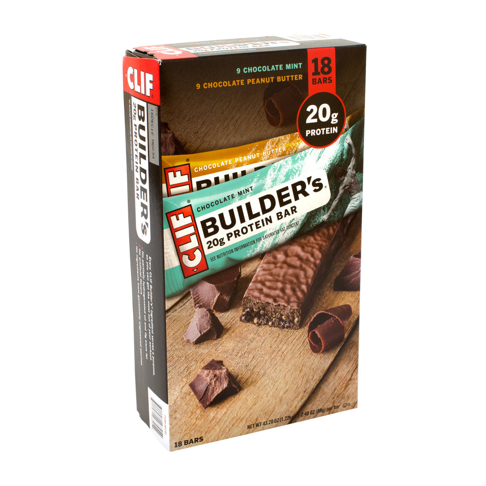 Clif Bar Builders 20g Protein Bar Variety Pack, 2.4 oz, Pack Of 18