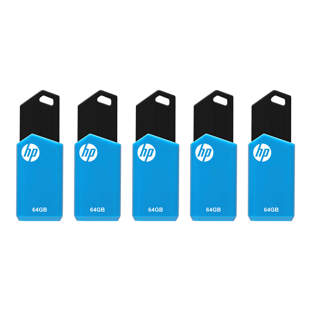 HP v150w USB 2.0 Flash Drives, 64GB, Blue, Pack Of 5