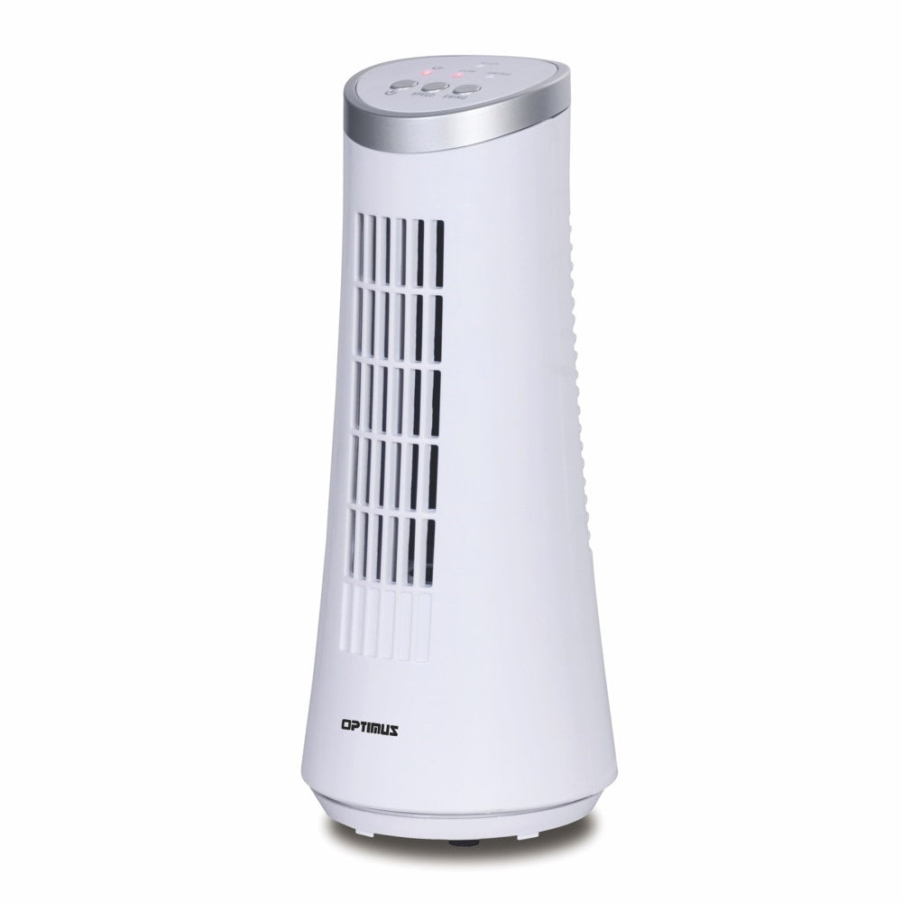 Optimus Ultra-Slim Oscillating Desktop Tower Fan, 12in x 5in,  White