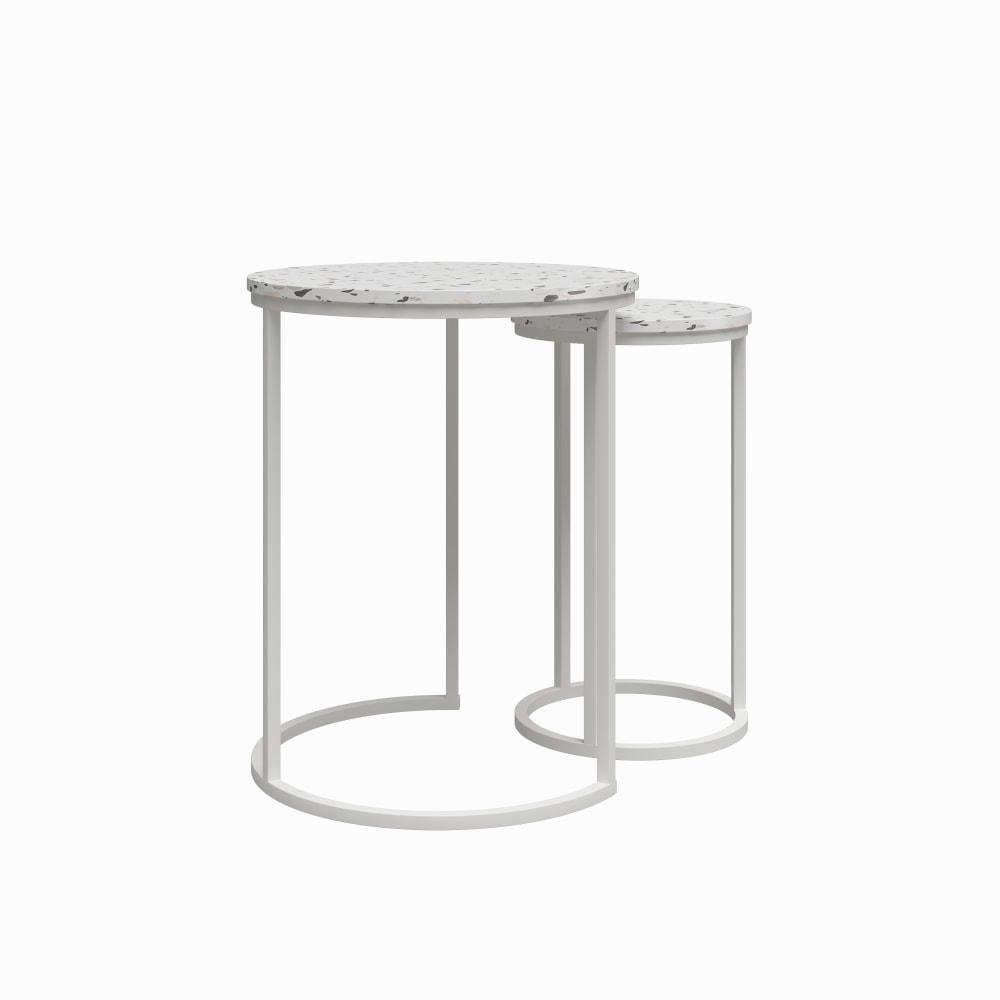 Ameriwood Home Amelia Nesting Tables, 22-13/16inH x 18-1/16inW x 18-1/16inD, White/Terrazzo, Set Of 2 Tables