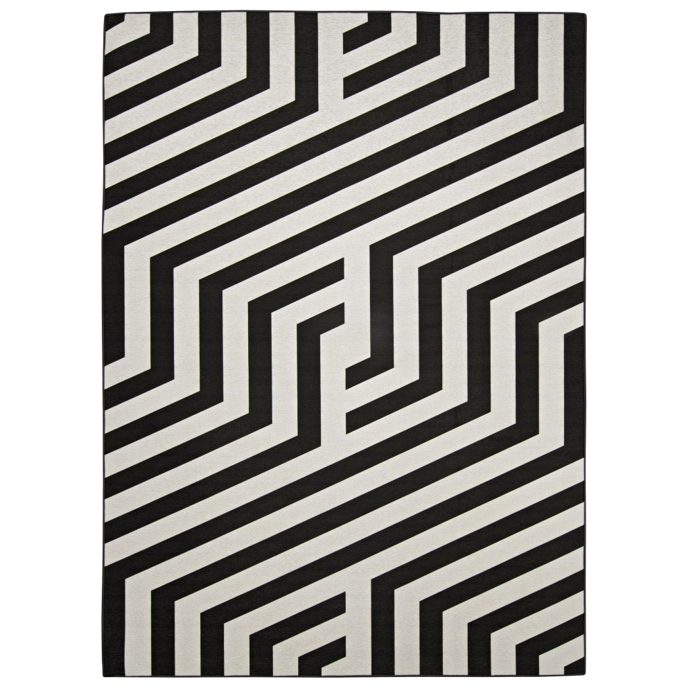 Linon Washable Outdoor Area Rug, Natrona, 7ft x 9ft, Ivory/Black