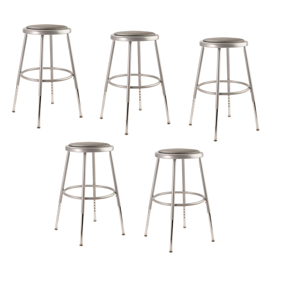 National Public Seating Adjustable Vinyl-Padded Stools, 19 - 26 1/2inH, Gray, Set Of 5