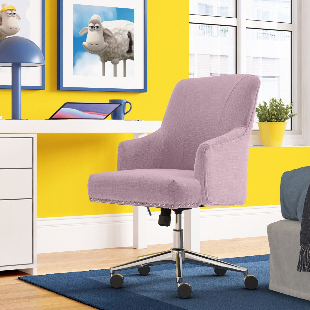Serta Leighton Home Mid-Back Office Chair, Twill Fabric, Lilac/Chrome