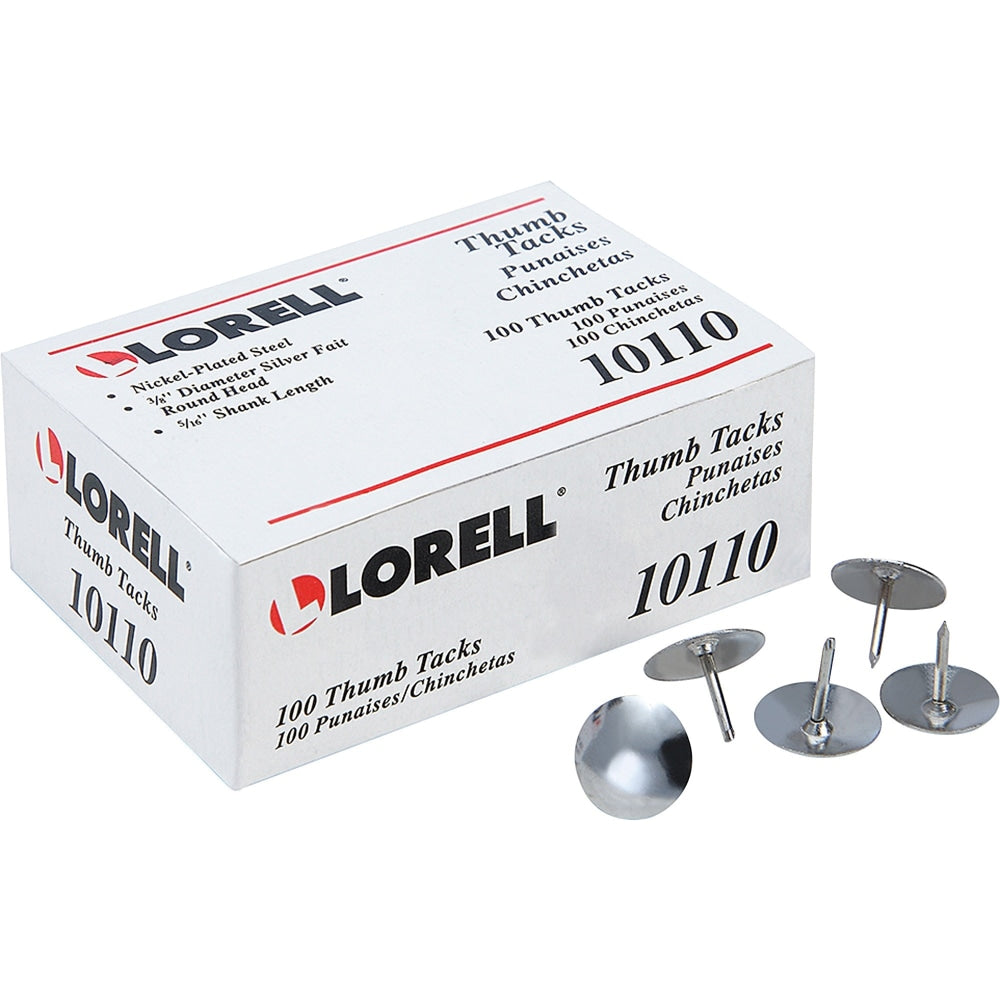 Lorell 5/16in Steel Thumb Tacks, Silver, Pack of 100