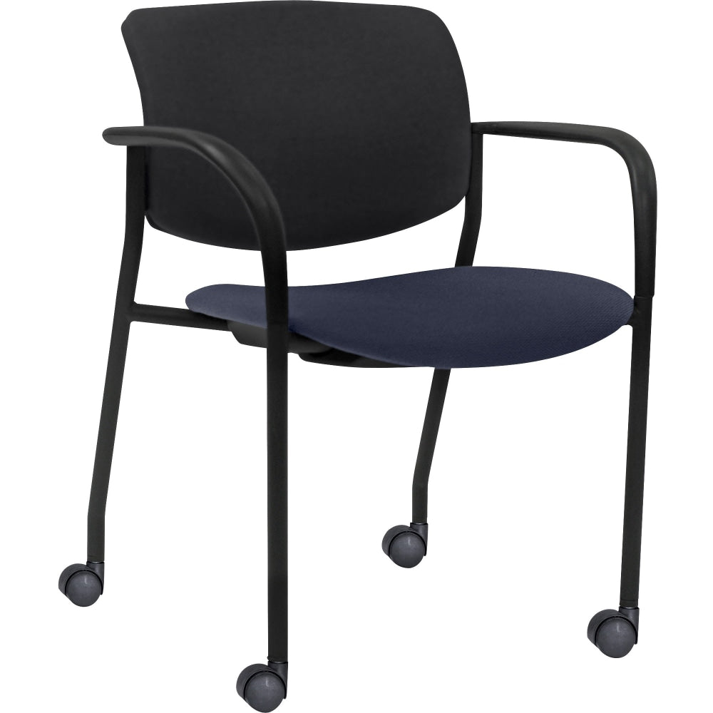 Lorell Mobile Contemporary Plastic/Fabric Stacking Chairs, Dark Blue, Set Of 2