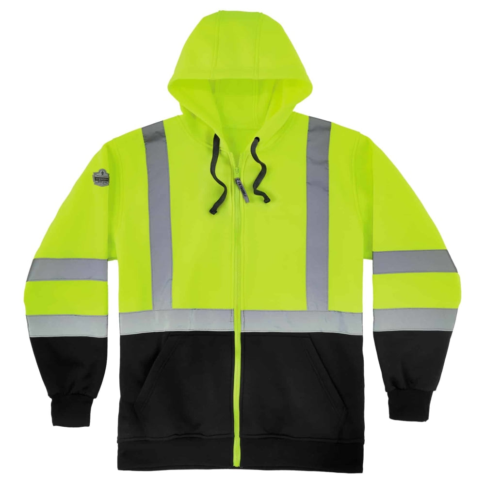 Ergodyne GloWear 8372 Class 3 Hi-Vis Zip-Up Hoodie, Medium, Black/Lime