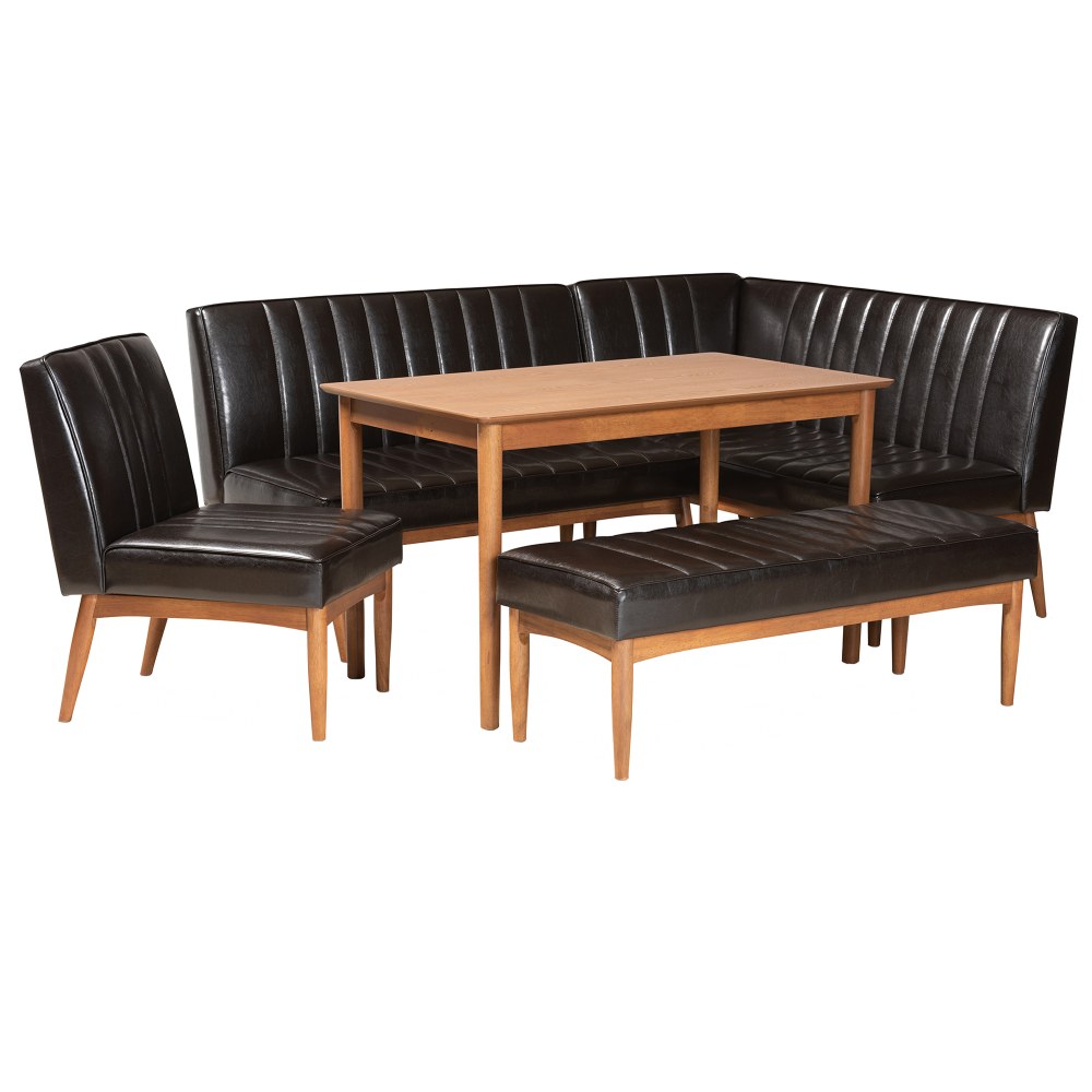 Baxton Studio Daymond 5-Piece Dining Nook Set, Dark Brown/Walnut