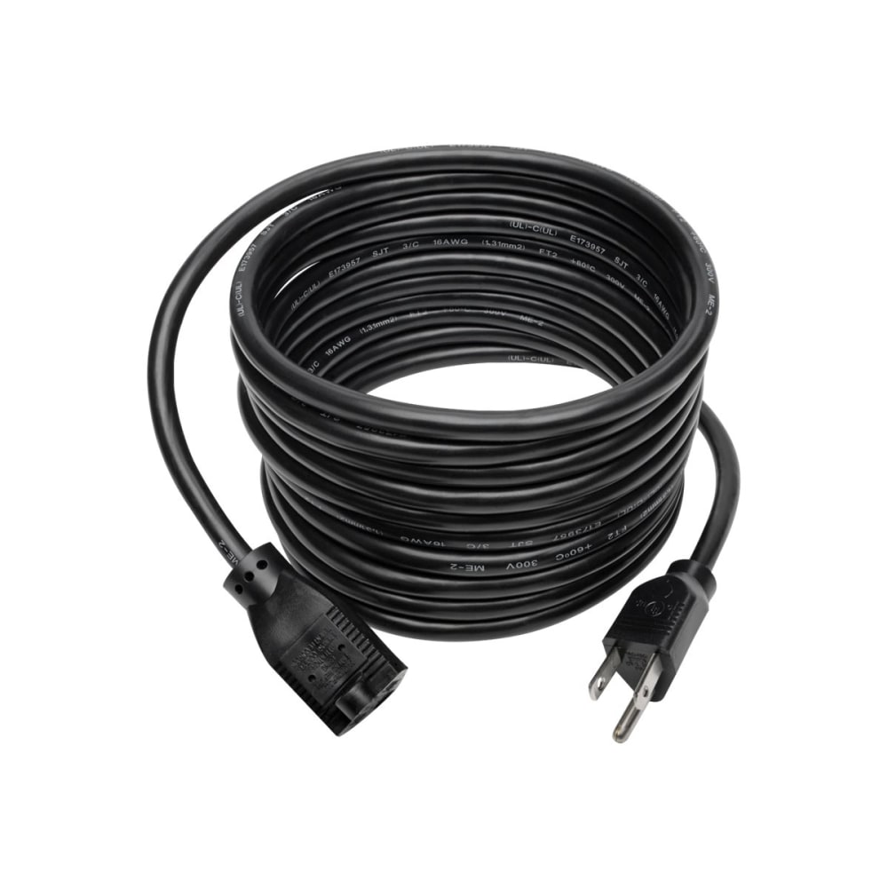 Eaton Tripp Lite Series Power Extension Cord, NEMA 5-15P to NEMA 5-15R - 13A, 120V, 16 AWG, 15 ft. (4.57 m), Black - Power extension cable - NEMA 5-15 (F) to NEMA 5-15P (M) - AC 120 V - 13 A - 15 ft - black