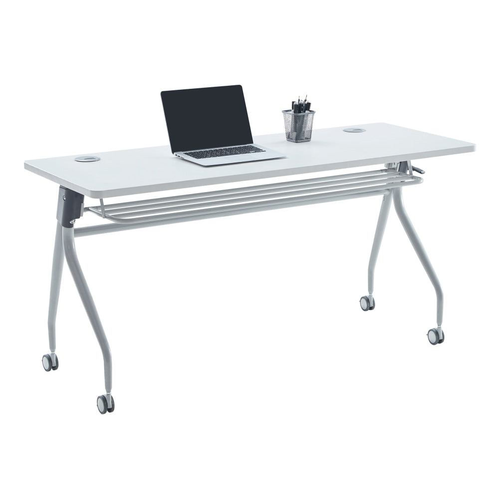 WorkPro AnyPlace Flip-Top Nesting Training Table, 29-1/2inH x 60inW x 24inD, Light Gray/Silver