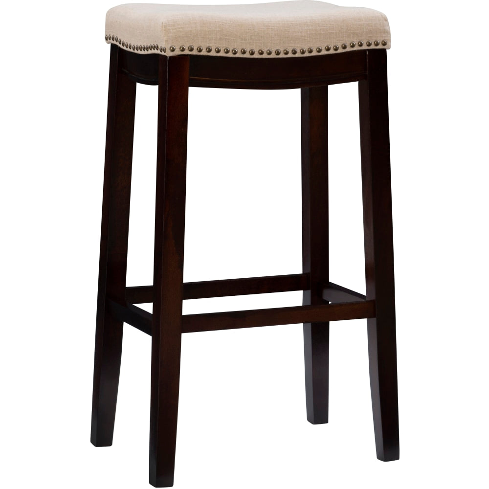 Linon Walker Backless Fabric Bar Stool, Dark Walnut/Beige