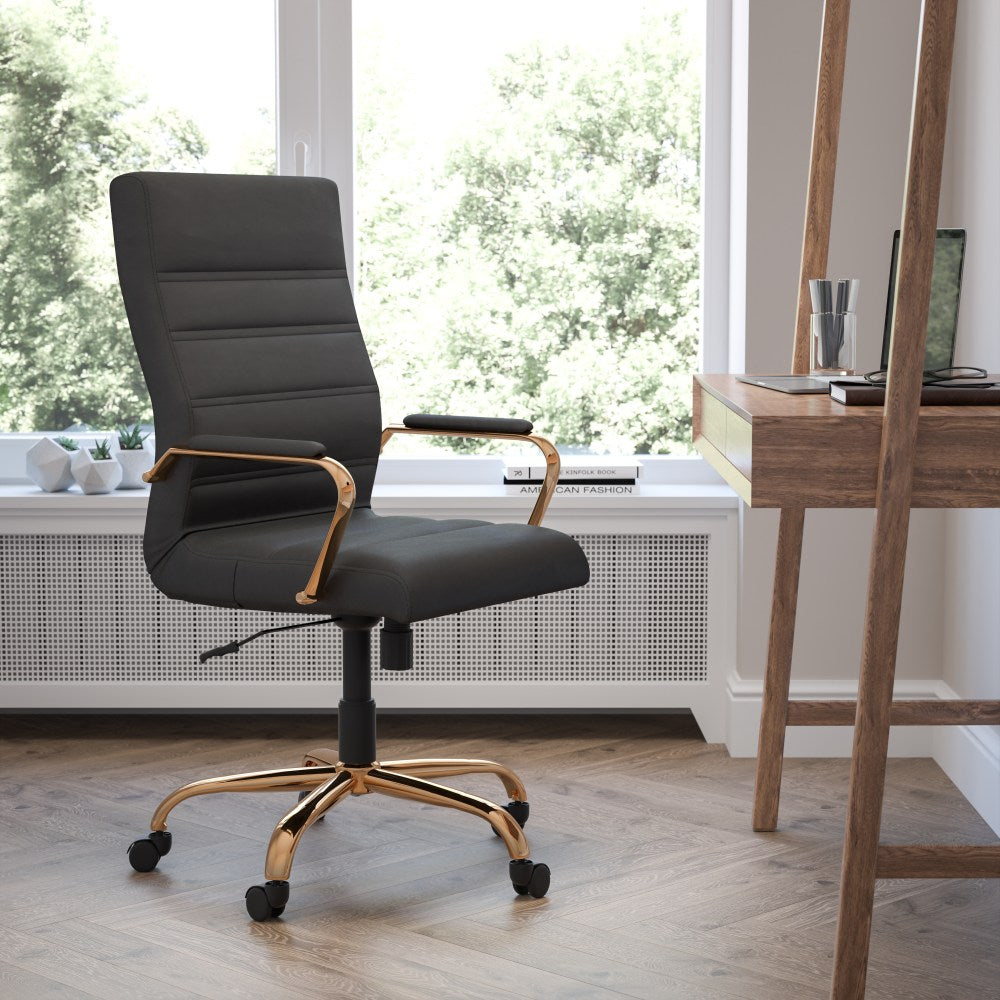 Flash Furniture LeatherSoft Faux Leather High-Back Office Chair, Black/Gold