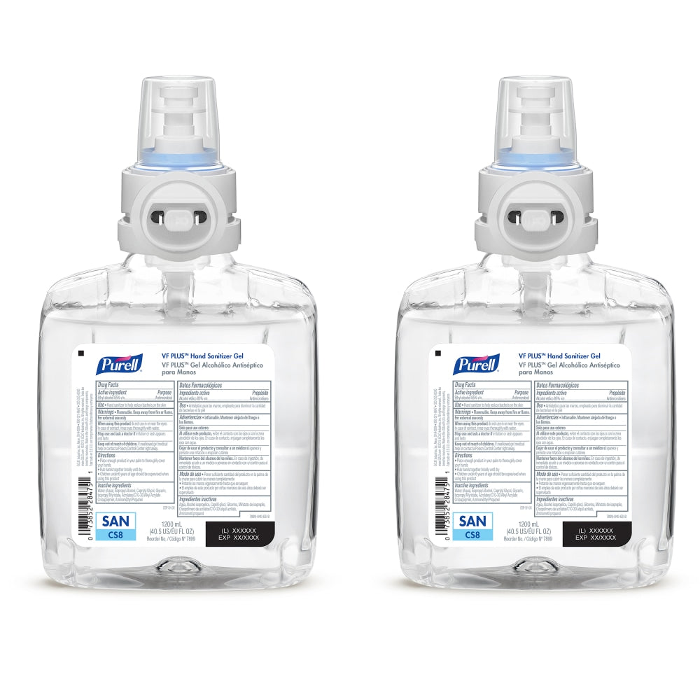 Purell VF PLUS Gel Hand Sanitizer Refills For CS8 Touch-Free Hand Sanitizer Dispensers, Fragrance Free, 40.6 Oz, Case Of 2 Refills
