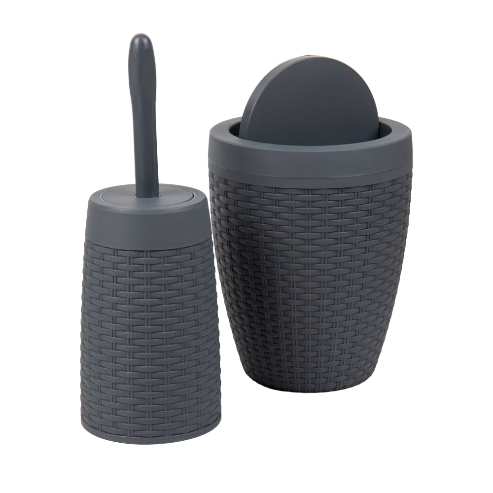 Mind Reader Basket Collection Round Weave Wastepaper Basket And Toilet Brush Set, Gray