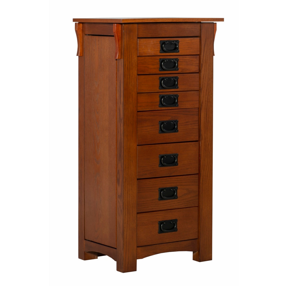 Powell Mairzee 8-Drawer Jewelry Armoire, 40-5/8inH x 19-5/8inW x 15-1/4inD, Misson Oak