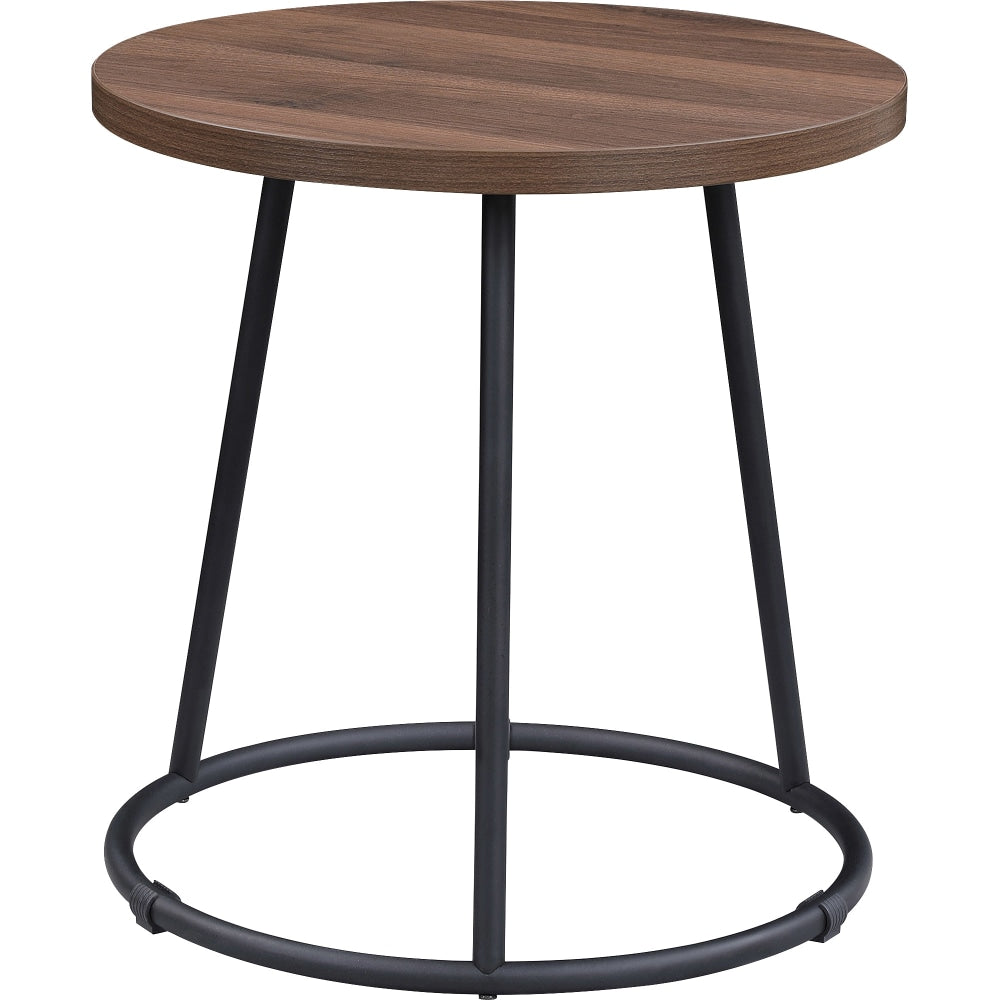 Lorell Round Side Table, 19-3/4in x 19in, Walnut/Black
