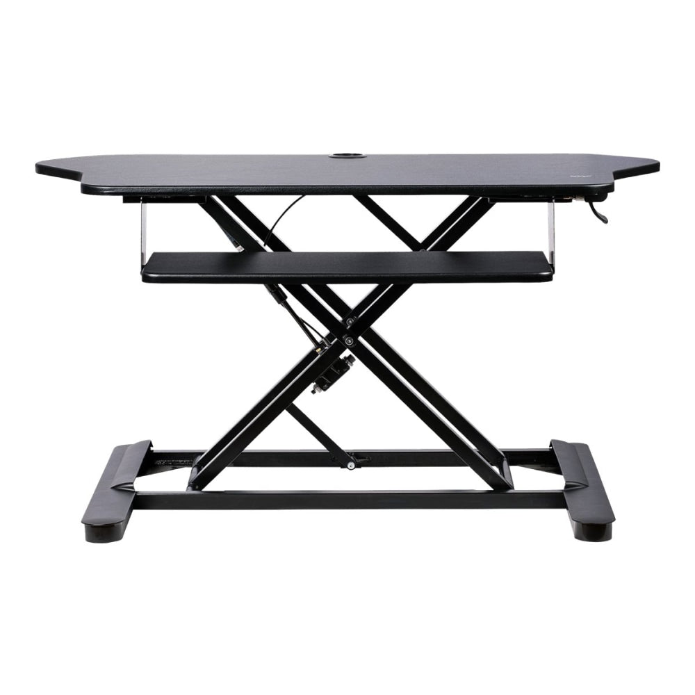 StarTech.com Corner Sit Stand Desk Converter with Keyboard Tray, Large Surface 35inx21in , Height Adjustable Ergonomic Tabletop Standing Desk