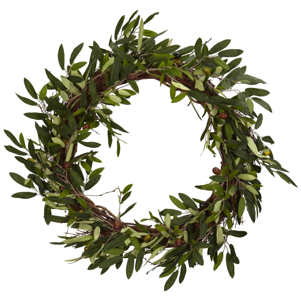 Nearly Natural Polyester Olive Wreath, 20in, Green