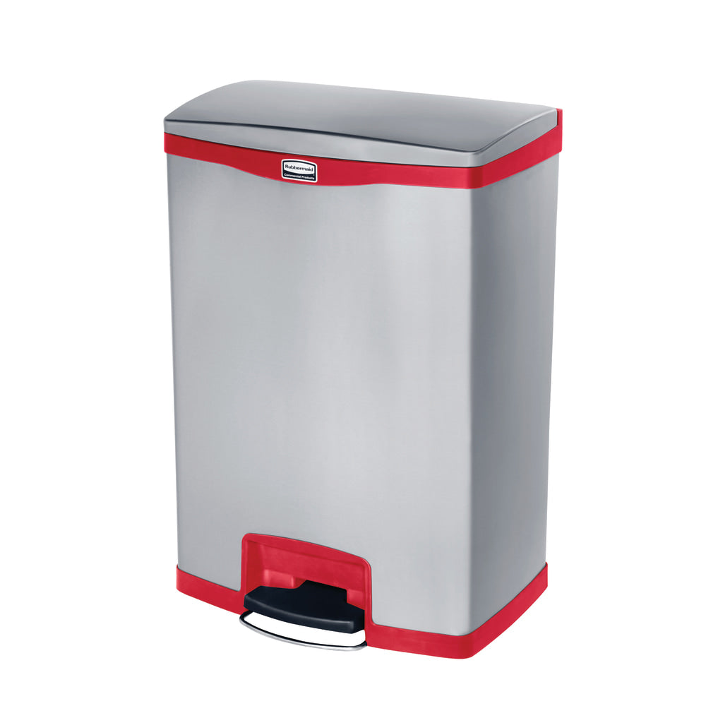 Rubbermaid Slim Jim Rectangular Plastic Wastebasket, Step-On, 24 Gallons, Stainless