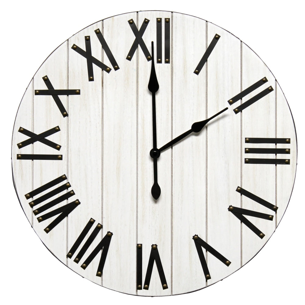 Elegant Designs Handsome Rustic Farmhouse Wood Wall Clock, 21in, Whitewash