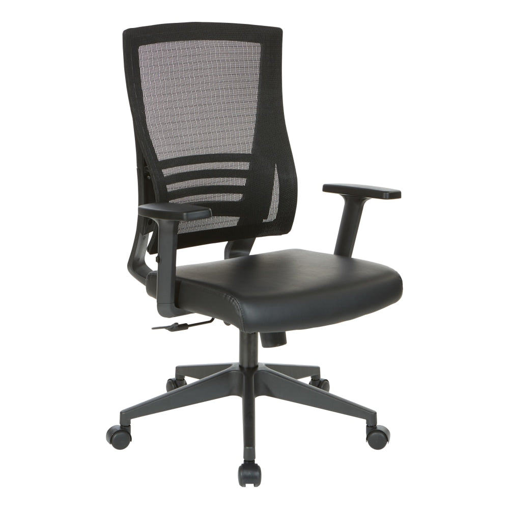 Office Star Work Smart Faux Leather Mesh Back Manager Chair, T Arms, Black