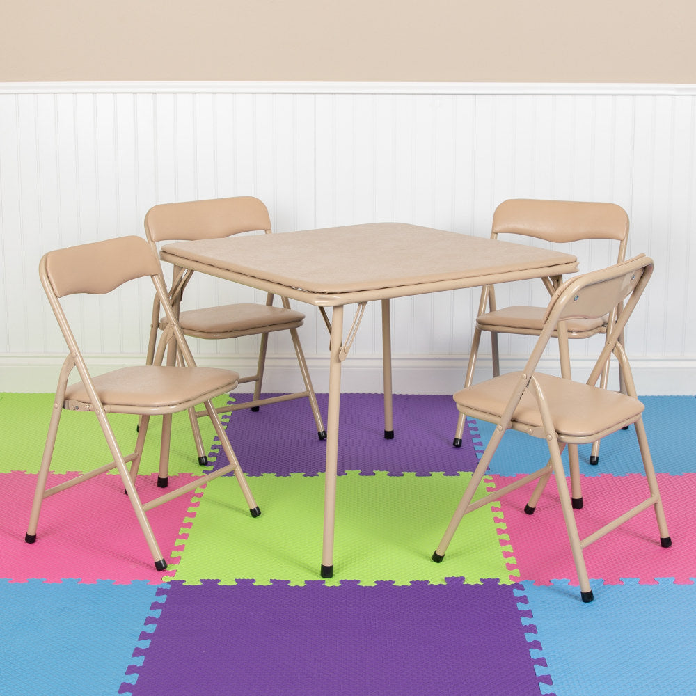 Flash Furniture Kids Colorful Folding Table And 4 Chairs, 20-1/4inH x 24inW x 24inD, Tan