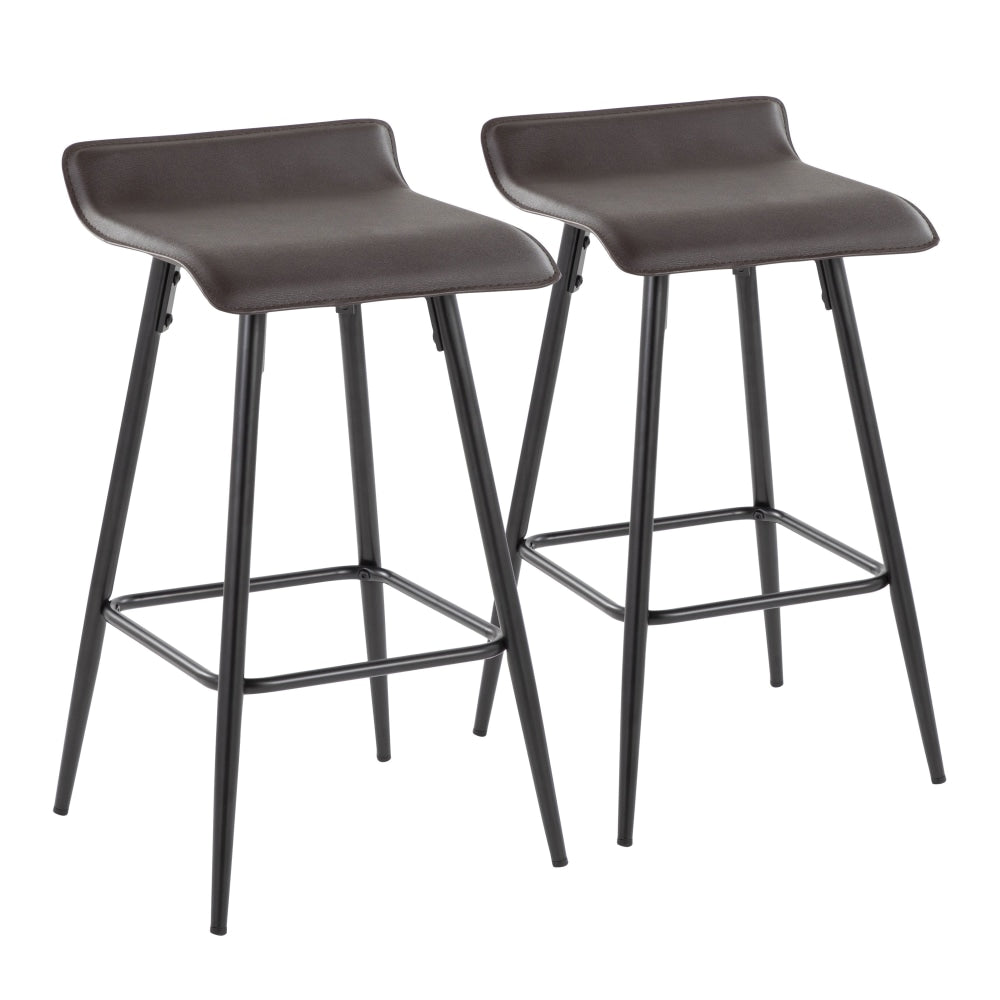 LumiSource Ale Faux Leather Counter Stools, Espresso/Black, Set Of 2 Stools