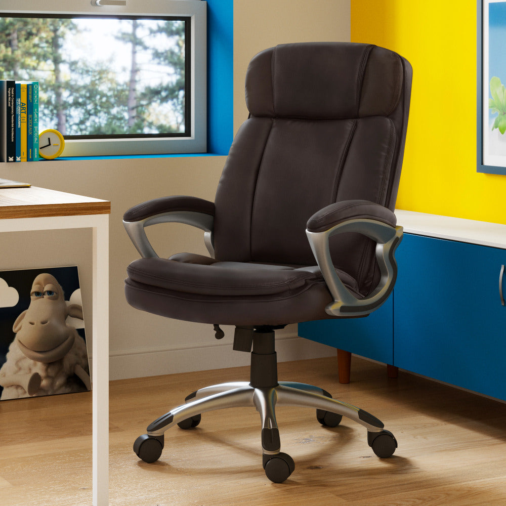 Serta Big And Tall Ergonomic Bonded Leather High-Back Office Chair, Old Chestnut/Silver