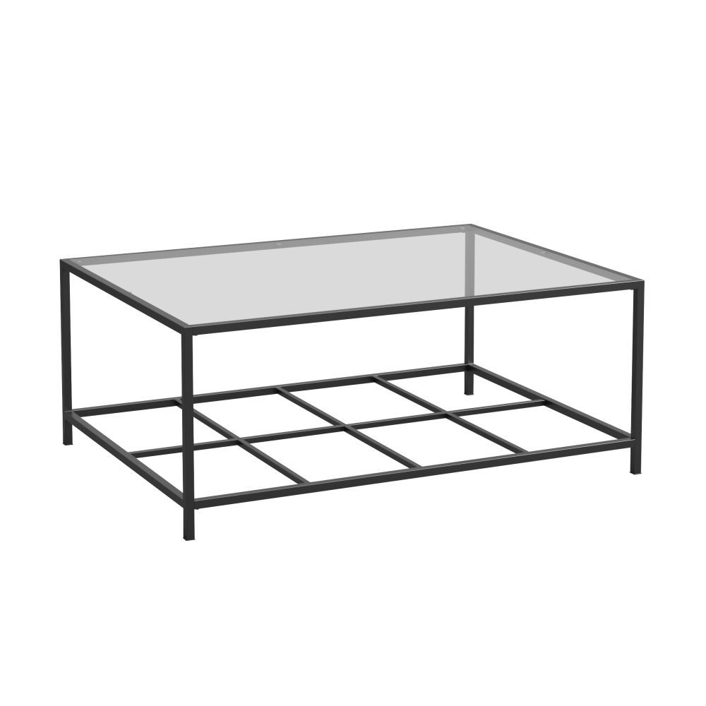 Sauder Carolina Grove Contemporary Glass And Metal End Table, 17inH x 42inW x 30-1/6inD, Clear/Black