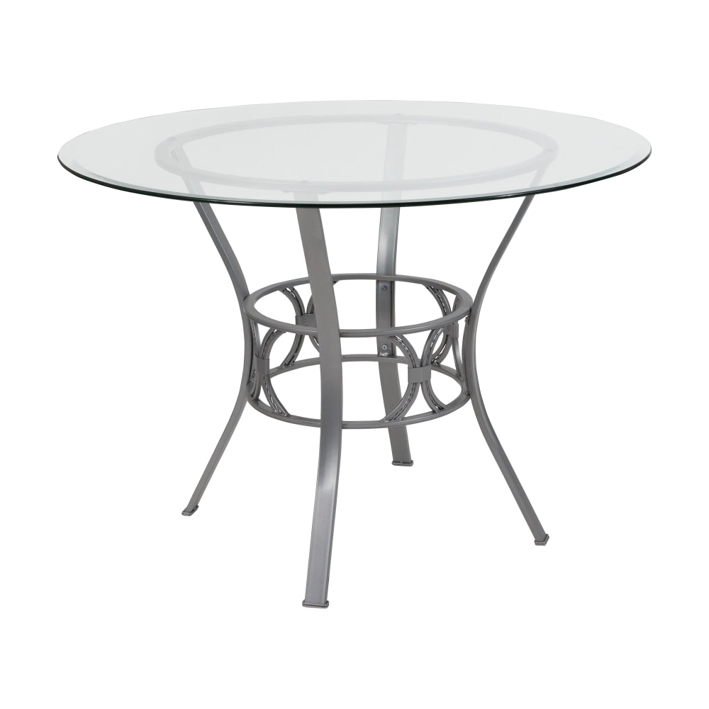 Flash Furniture Round Glass Dining Table With Crescent Frame, 29-1/2inH x 42inW x 42inD, Clear/Silver