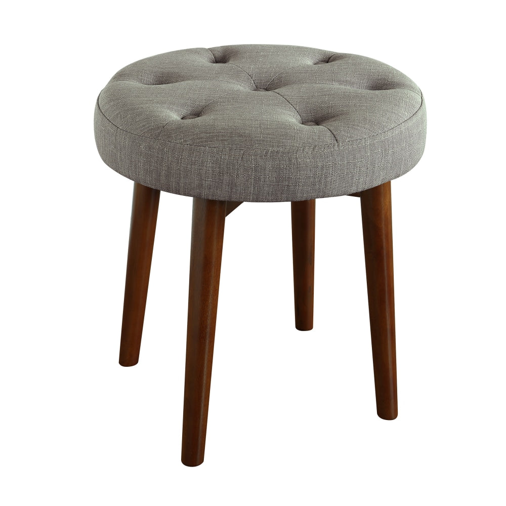 Elle Decor Penelope Round Tufted Stool, Storm Gray/Brown