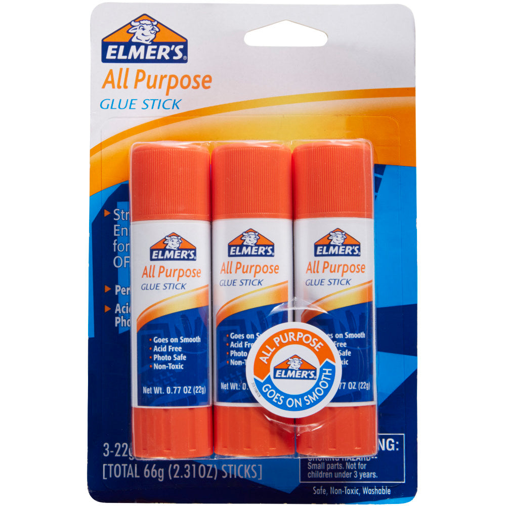 Elmers Office Strength Glue Sticks, All Purpose, 0.77 Oz., Clear, Pack Of 3