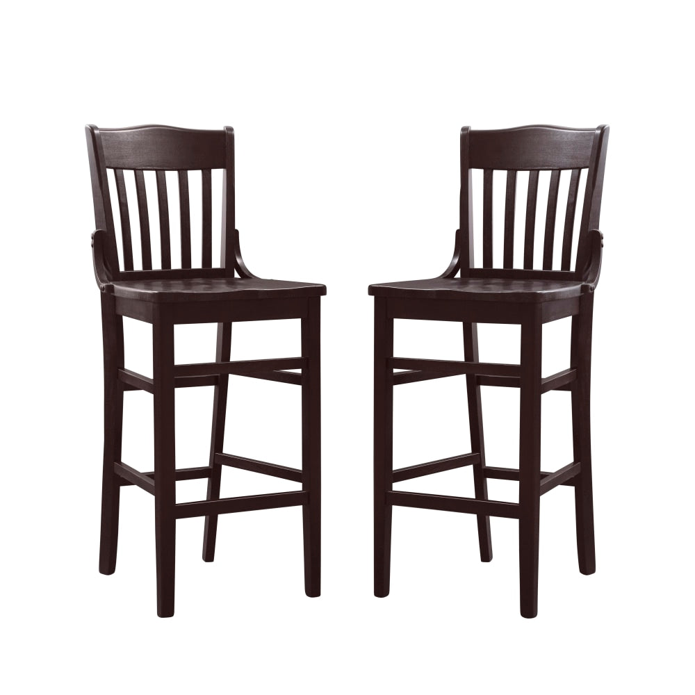 Linon Laila Wood Bar Stools With Backs, Brown, Set Of 2 Stools