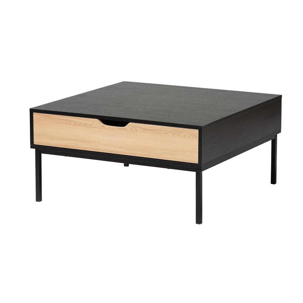 Baxton Studio Haben Modern And Contemporary Coffee Table, 15-3/4inH x 31-1/2inW x 31-1/2inD, Oak Brown/Black