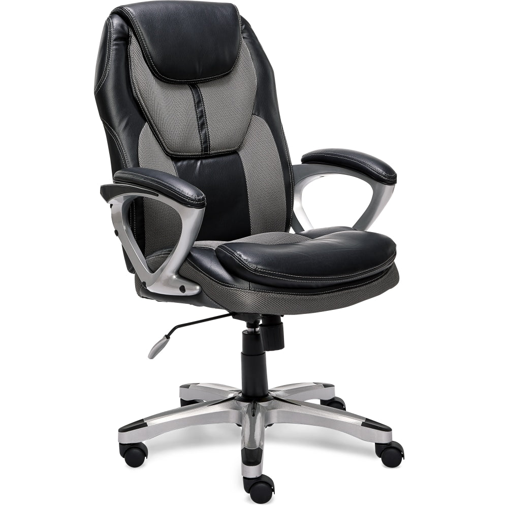 Serta Works Bonded Leather/Mesh High-Back Office Chair, Opportunity Gray/Silver