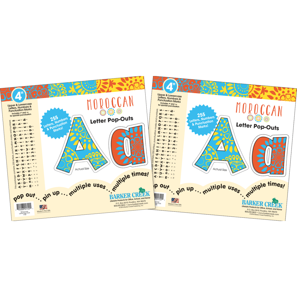 Barker Creek Letter Pop-Outs, 4in, Moroccan, Pack Of 510