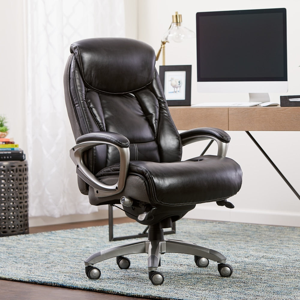 Serta Works Bonded Leather/Mesh High-Back Office Chair With Smart Layers Technology, Opportunity Gray/Black/Silver