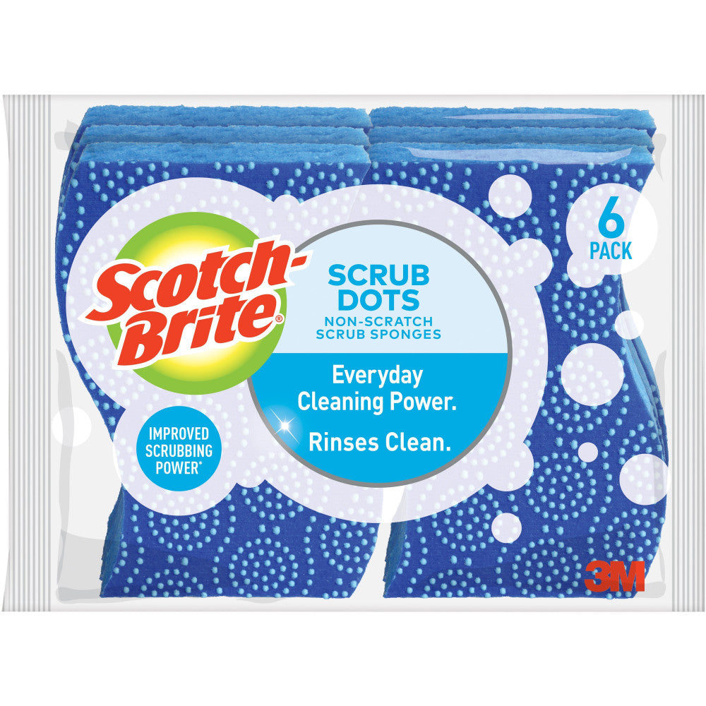 Scotch-Brite Scrub Dots Non-Scratch Sponge - 4.8in Height x 6.5in Width x 2.5in Depth - 24/Carton - Blue