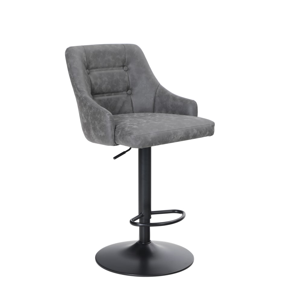 ALPHA HOME Adjustable Swivel PU Leather Breakfast Bar Stool With Back, Gray/Black