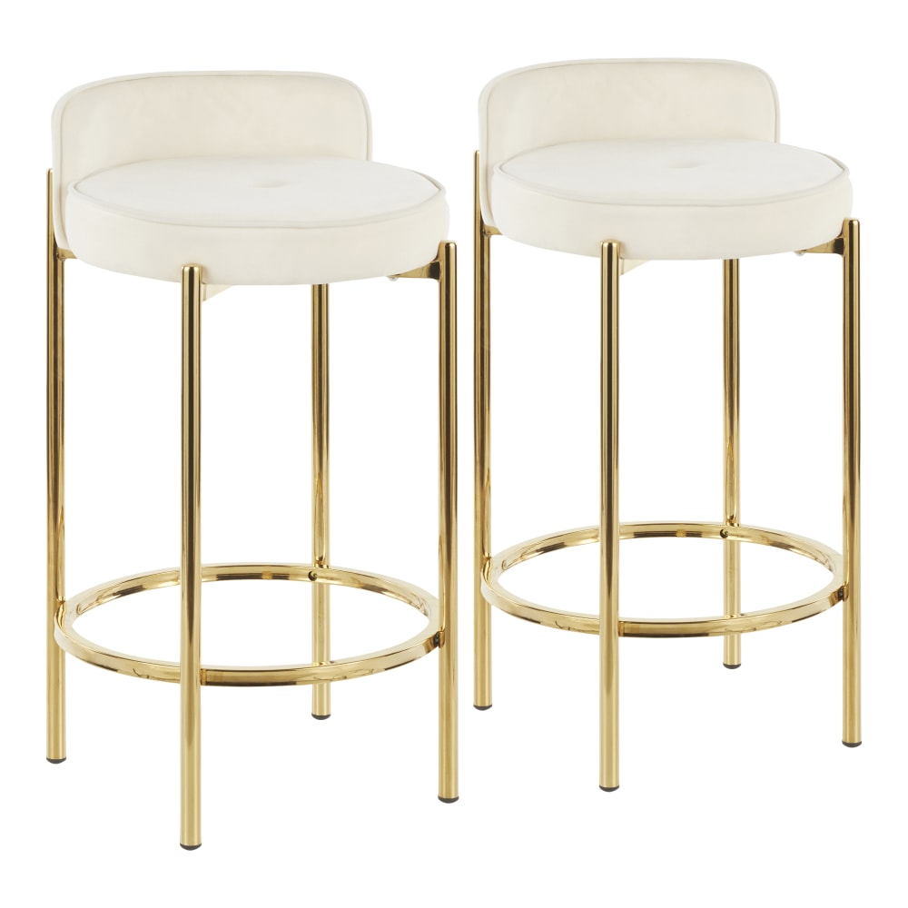 LumiSource Chloe Counter Stools, Gold/White, Set Of 2 Stools
