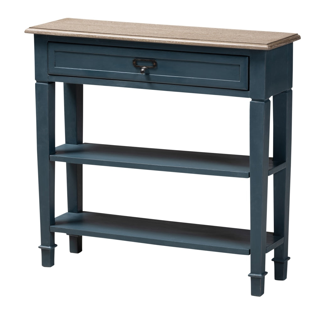 Baxton Studio French Provincial Console Table, 29-13/16inH x 31-1/2inW x 10inD, Blue/Oak