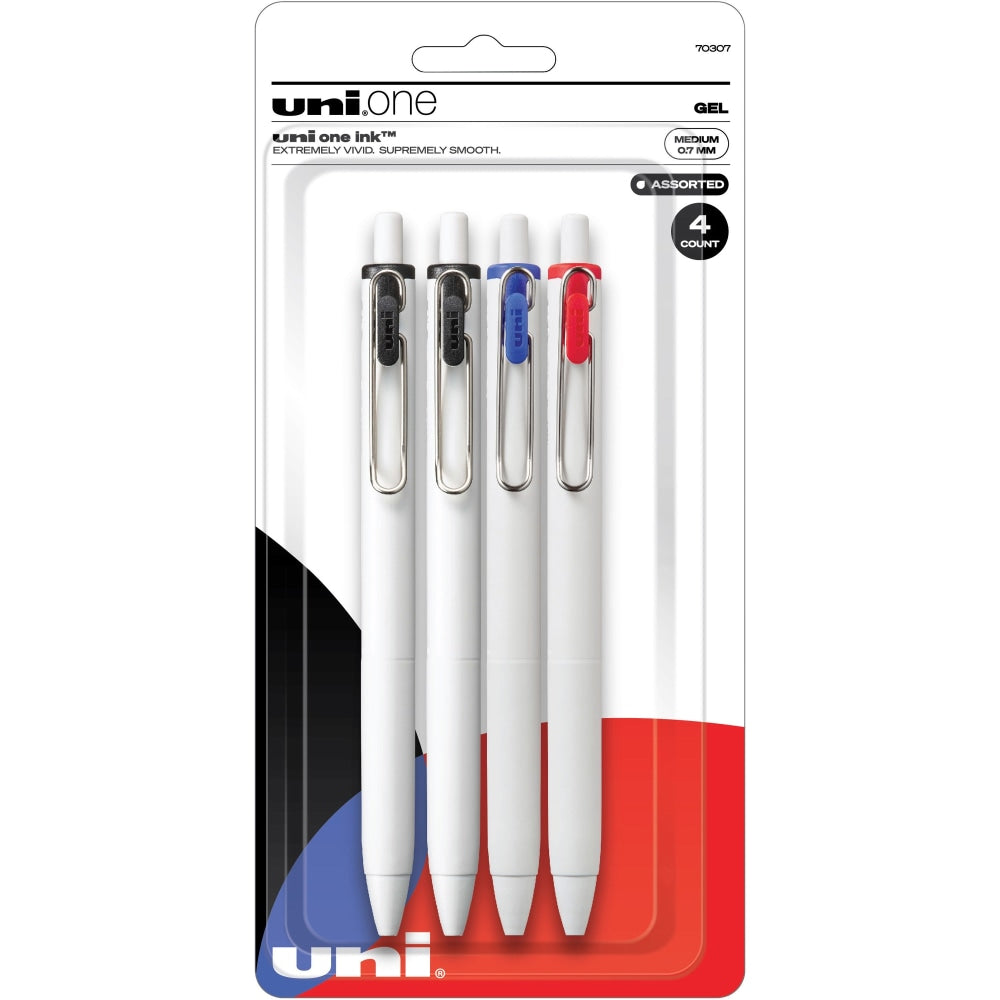 uni ONE Gel Pens, Pack Of 4, Medium Point, 0.7 mm, Assorted Colors
