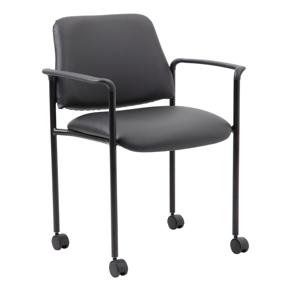 Boss Office Products Caressoft Square Back Stacking Chair with Antimicrobial Protection, Black
